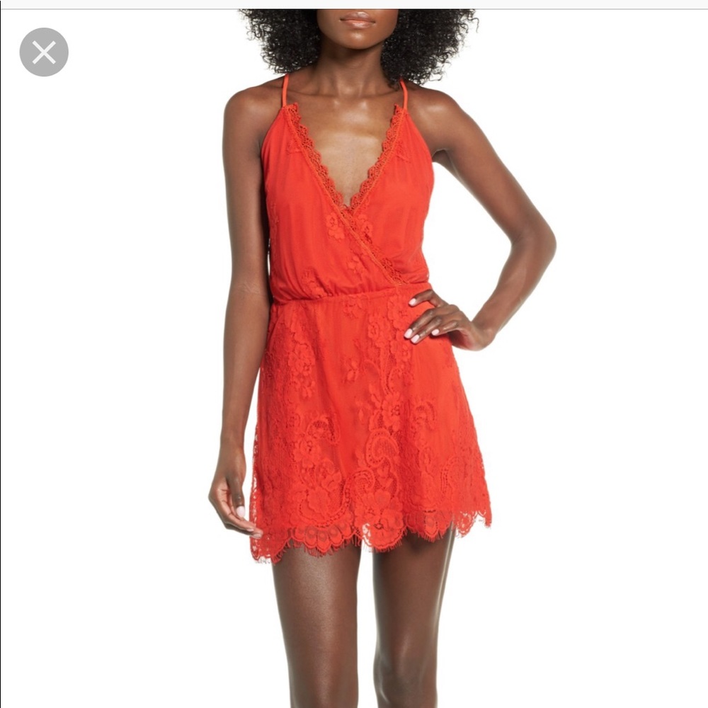 Lovers + Friends Red Lace “Art Deco” Dress